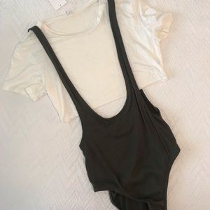 Urban Outfitters crop top and snap one piece.